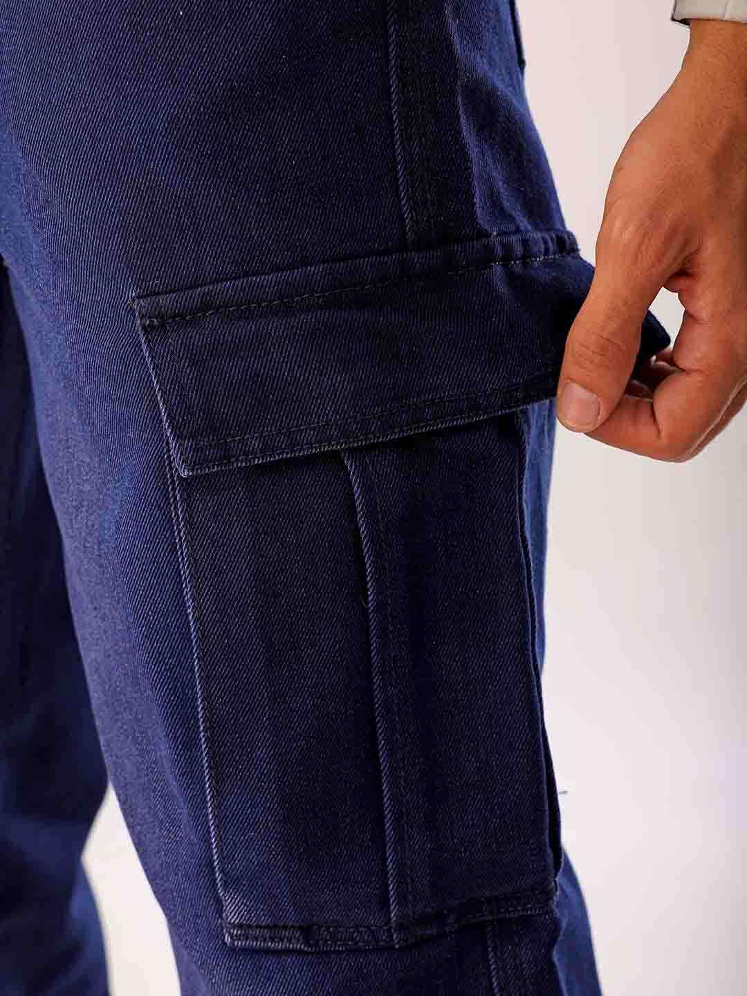 Men's Blue Solid G365 Relaxed Fit Cargo Denim