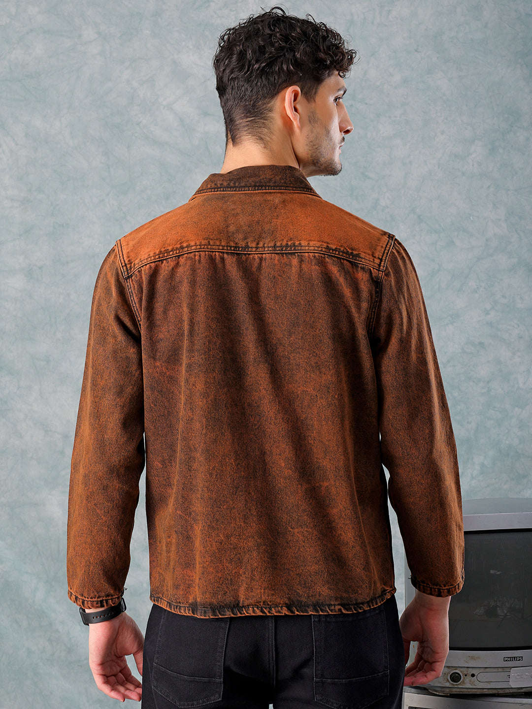 Men's Rust Relaxed Fit Solid Utility Trucker Jacket