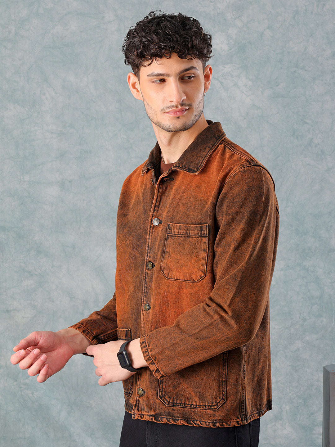 Men's Rust Relaxed Fit Solid Utility Trucker Jacket