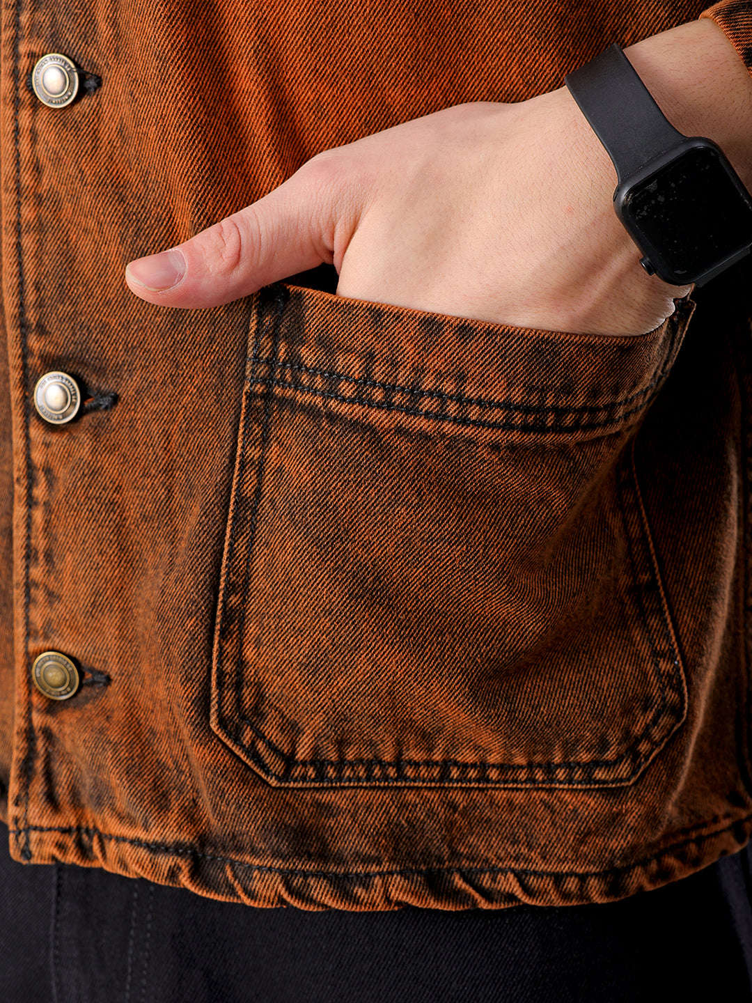 Men's Rust Relaxed Fit Solid Utility Trucker Jacket