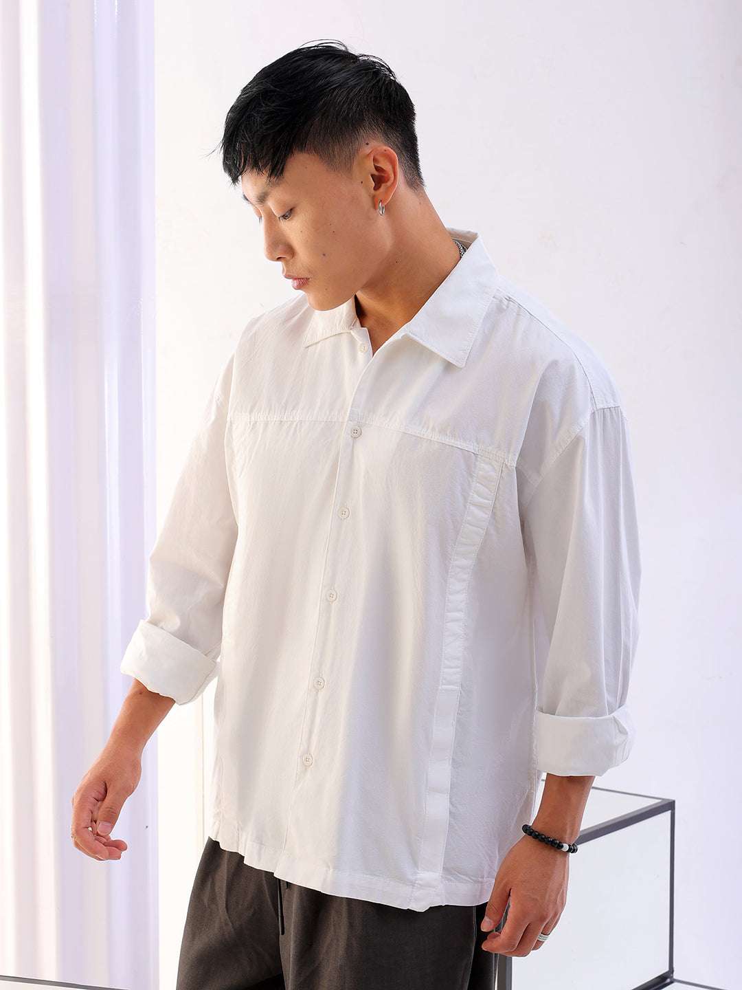 Men's Solid Korean Loose Fit Shirt