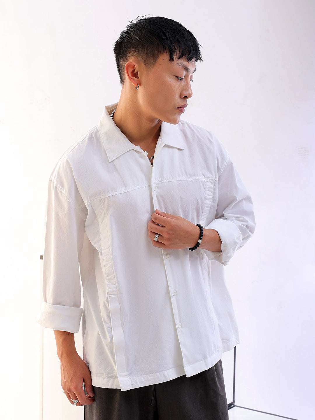 Men's Solid Korean Loose Fit Shirt