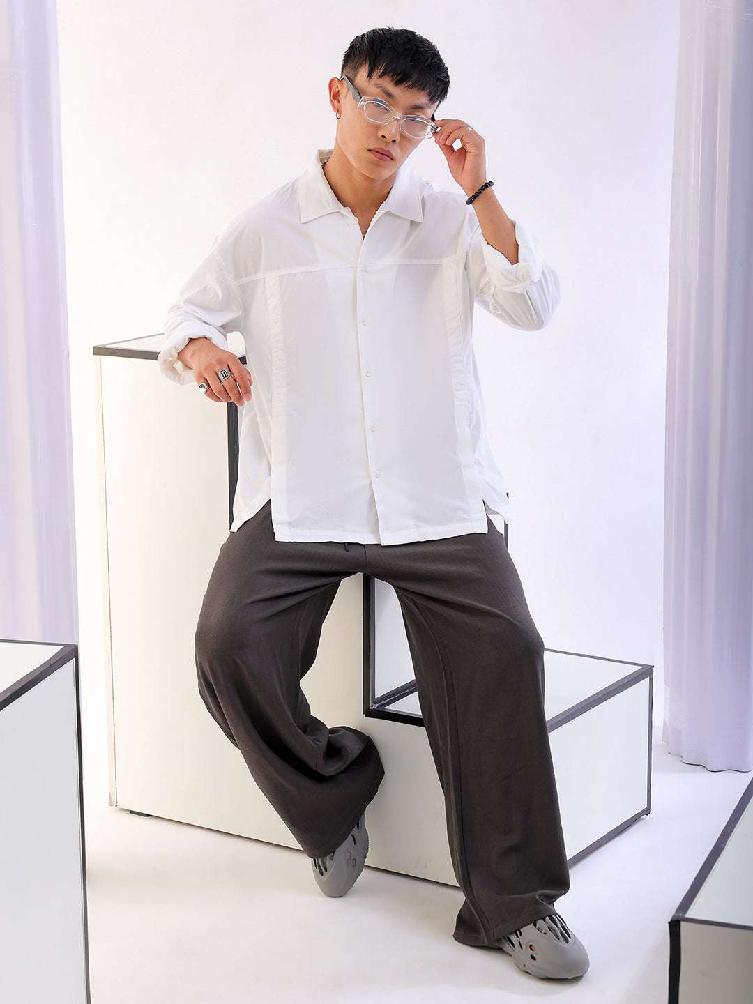 Men's Solid Korean Loose Fit Shirt