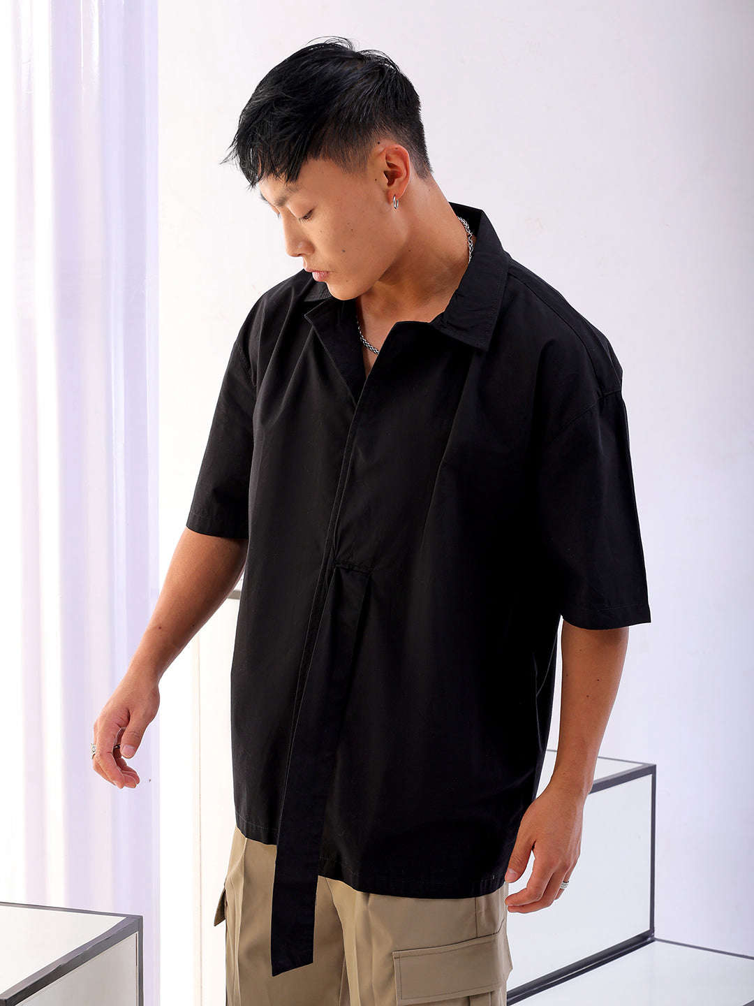 Men's Solid Korean Loose Fit Shirt