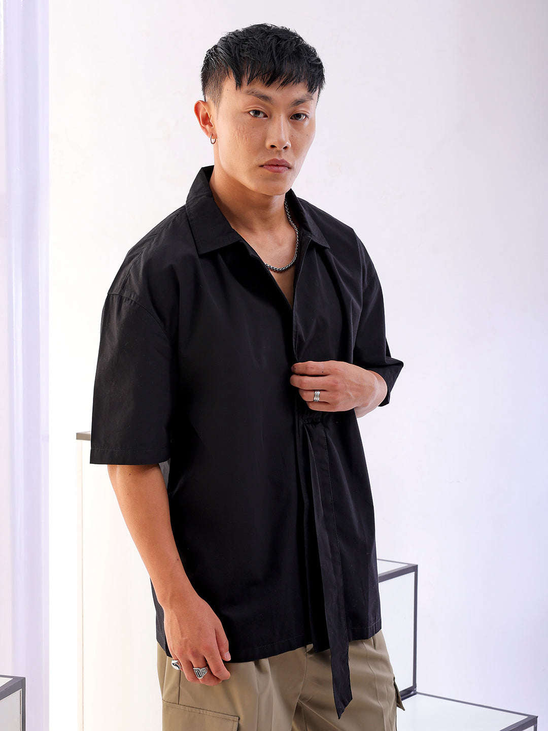 Men's Solid Korean Loose Fit Shirt