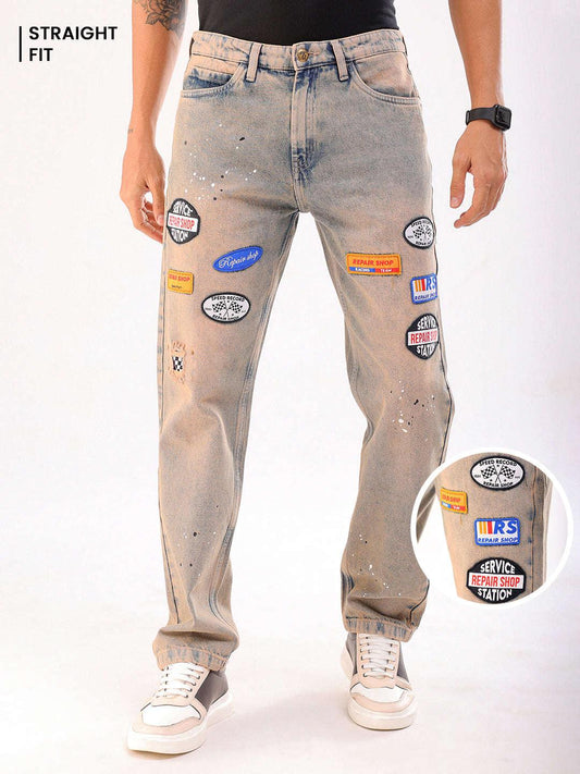 Men's Blue Paint Splash G361 Vintage Straight Fit Jeans