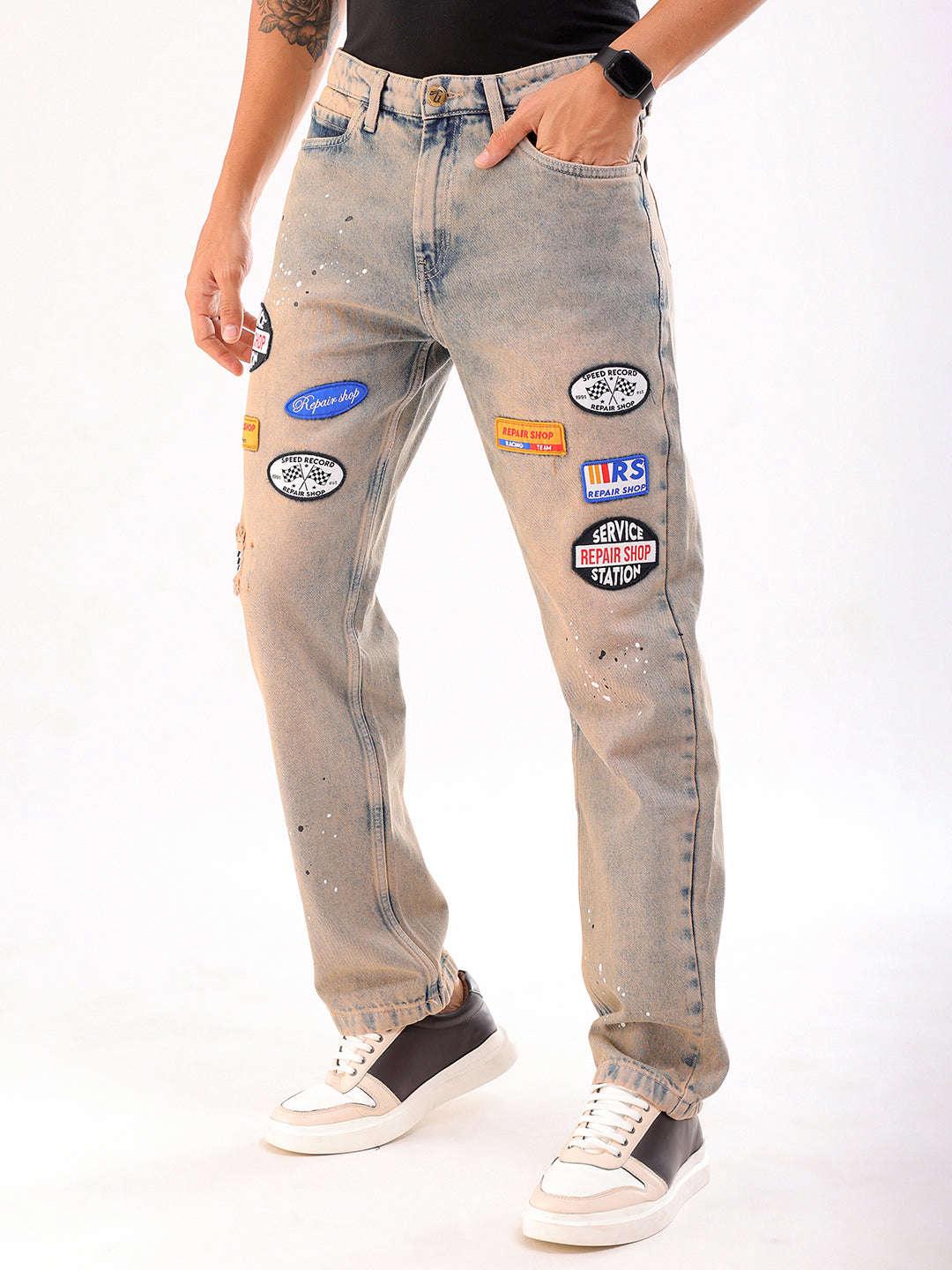 Men's Blue Paint Splash G361 Vintage Straight Fit Jeans