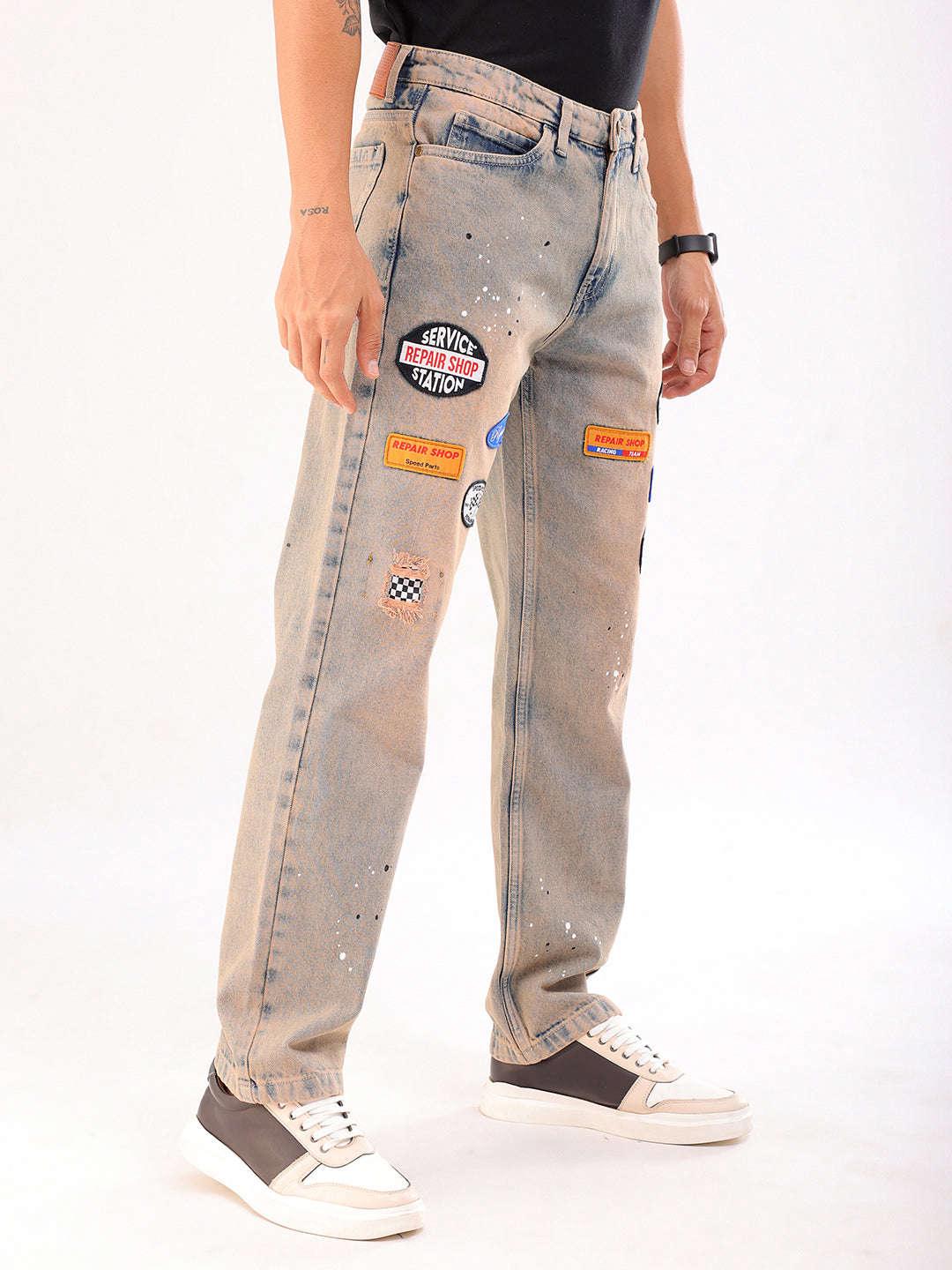 Men's Blue Paint Splash G361 Vintage Straight Fit Jeans