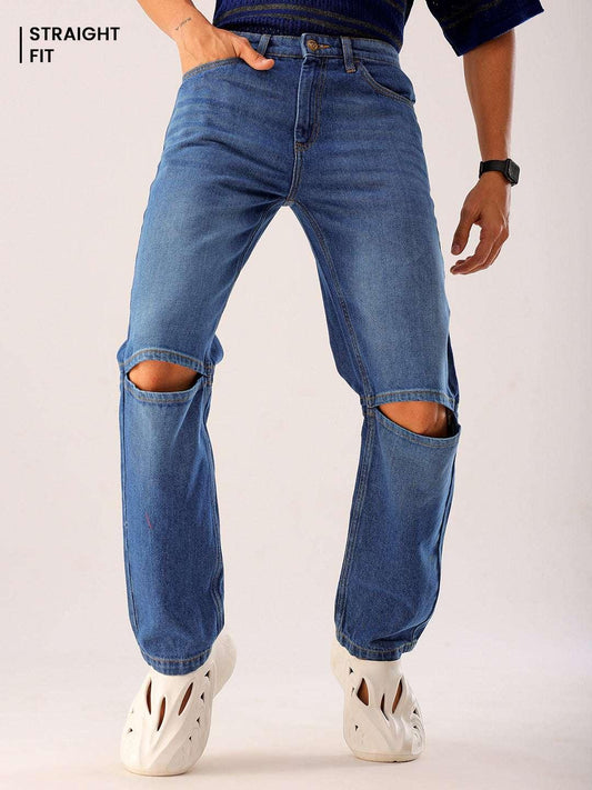 Men's Blue Solid G361 Vintage Straight Fit Jeans