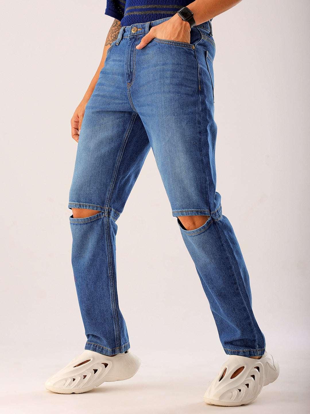 Men's Blue Solid G361 Vintage Straight Fit Jeans