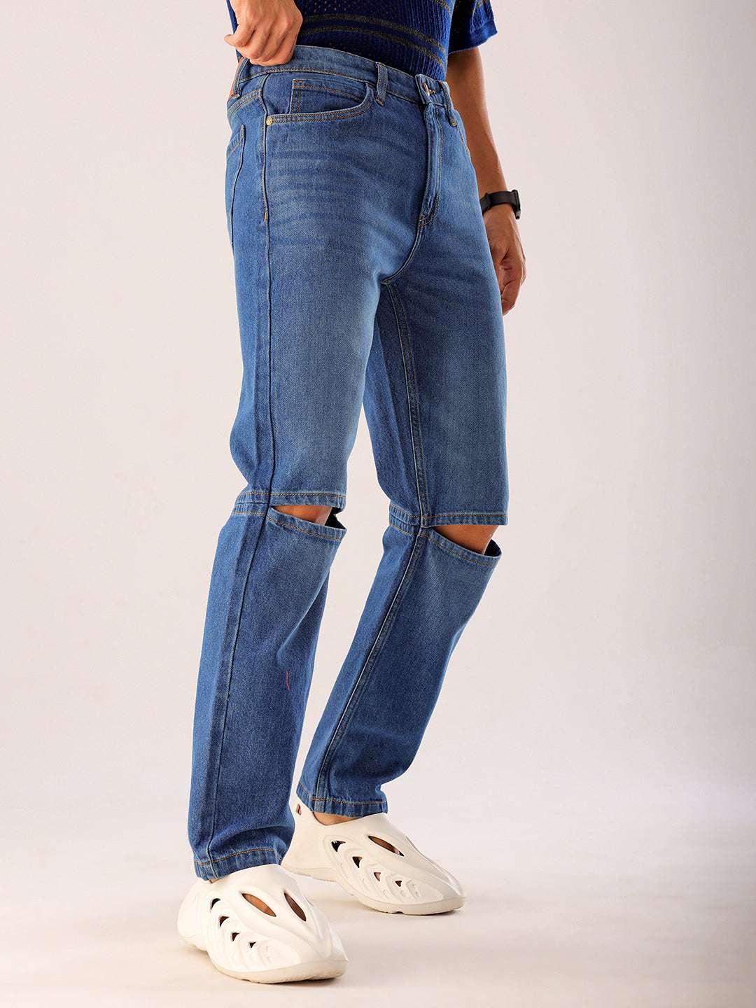 Men's Blue Solid G361 Vintage Straight Fit Jeans