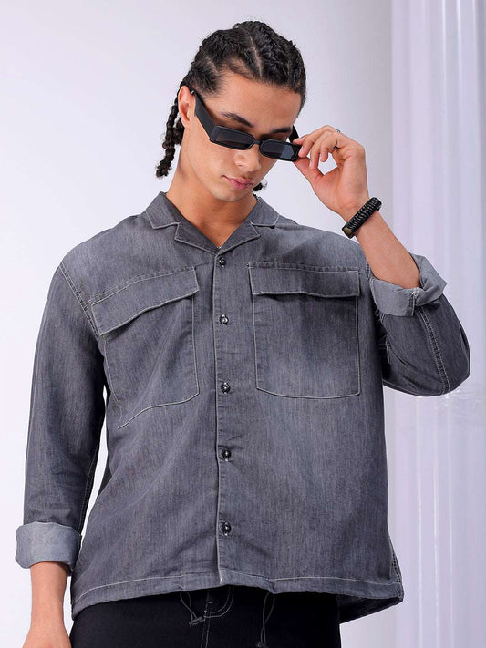 Men's Black Boxy Fit Solid Casual Shirt