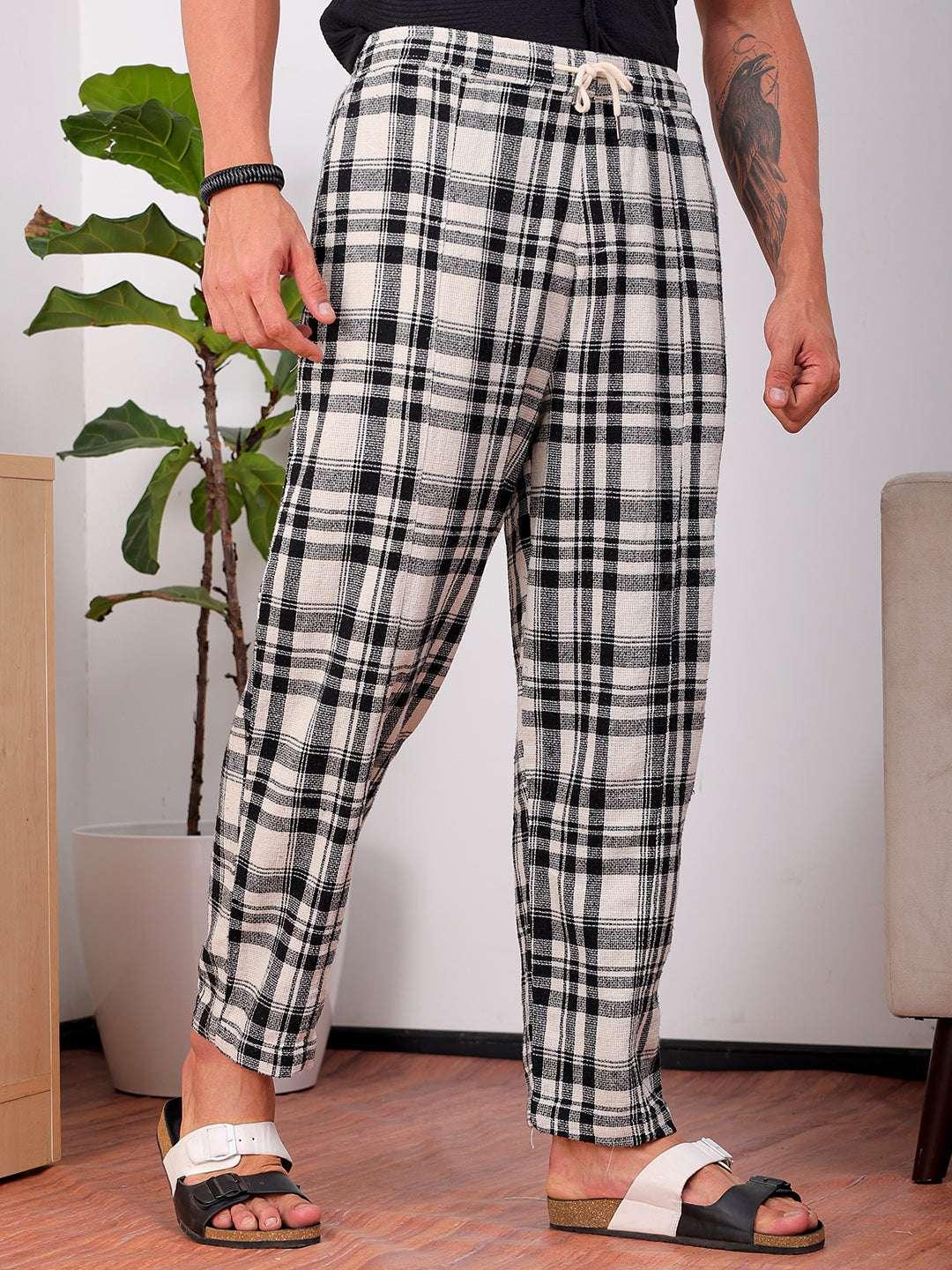 Men's Black Loose Fit Striped Cotton Joggers