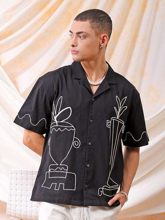 Men's Embroidered Relaxed Fit Resort Wear Shirt