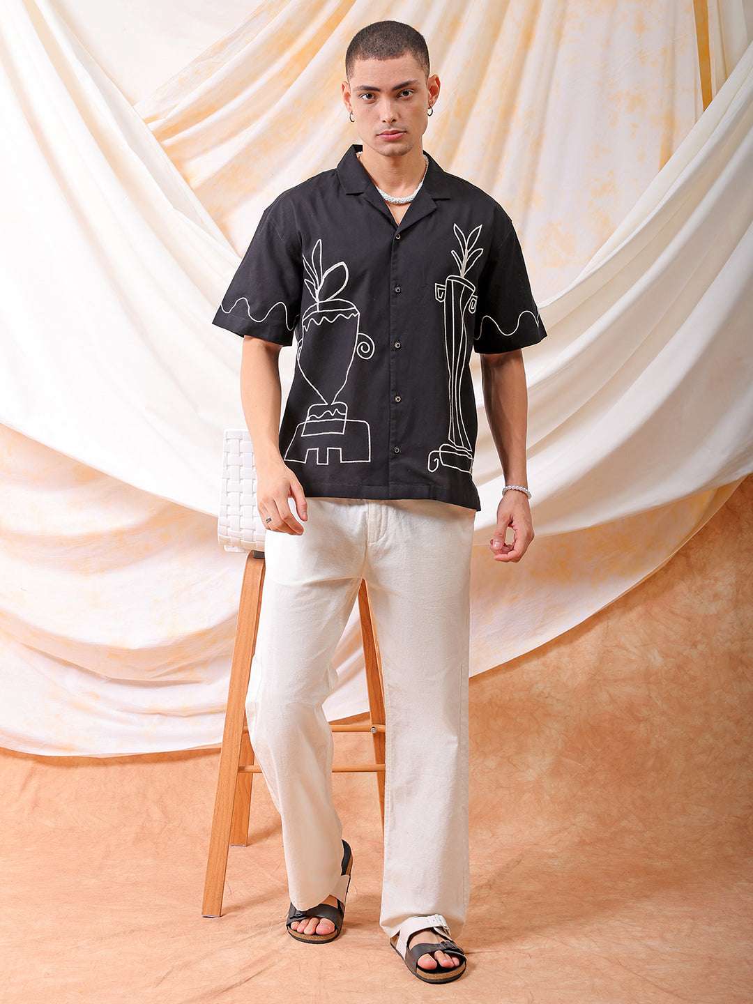 Men's Embroidered Relaxed Fit Resort Wear Shirt