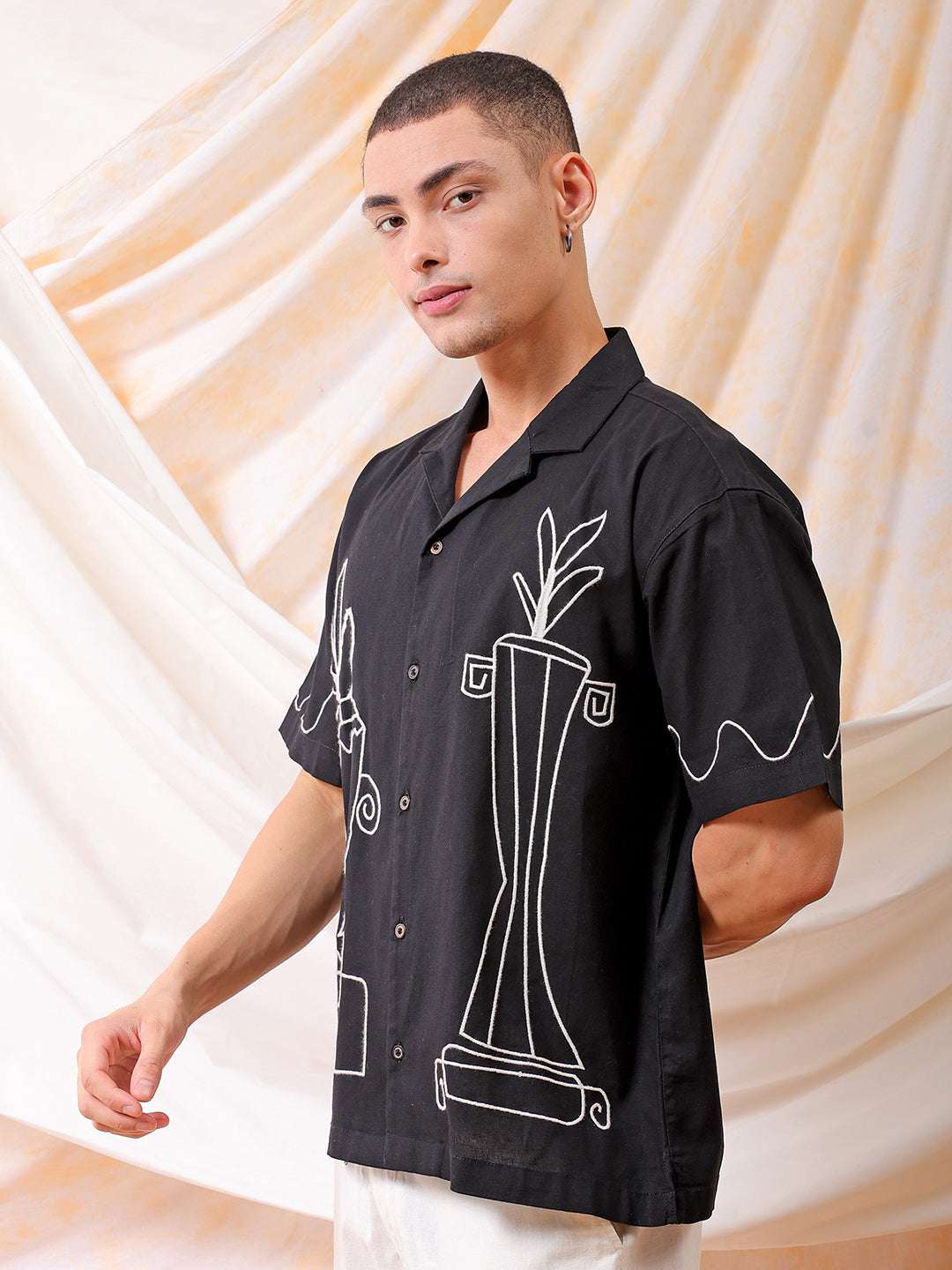 Men's Embroidered Relaxed Fit Resort Wear Shirt