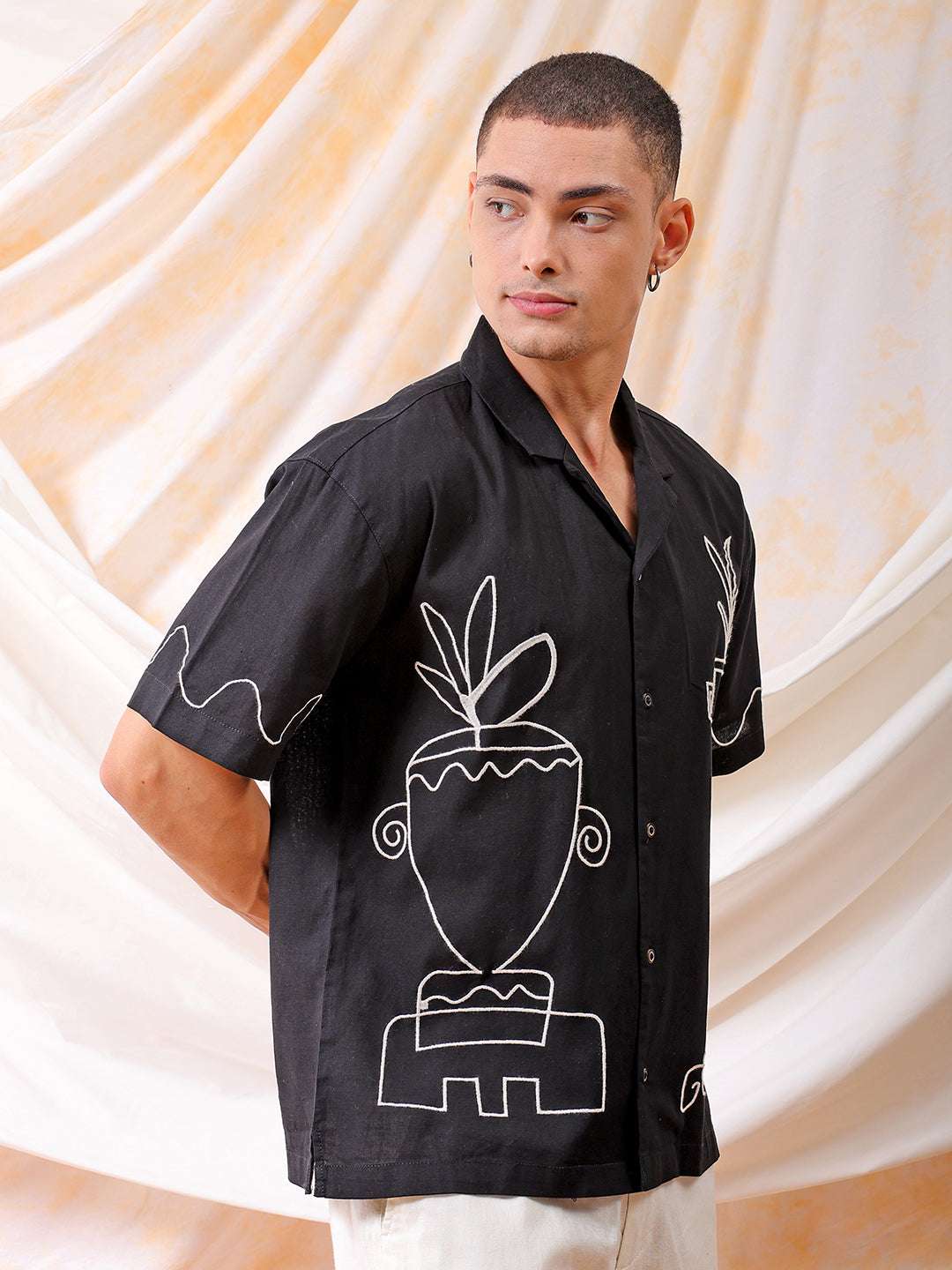 Men's Embroidered Relaxed Fit Resort Wear Shirt