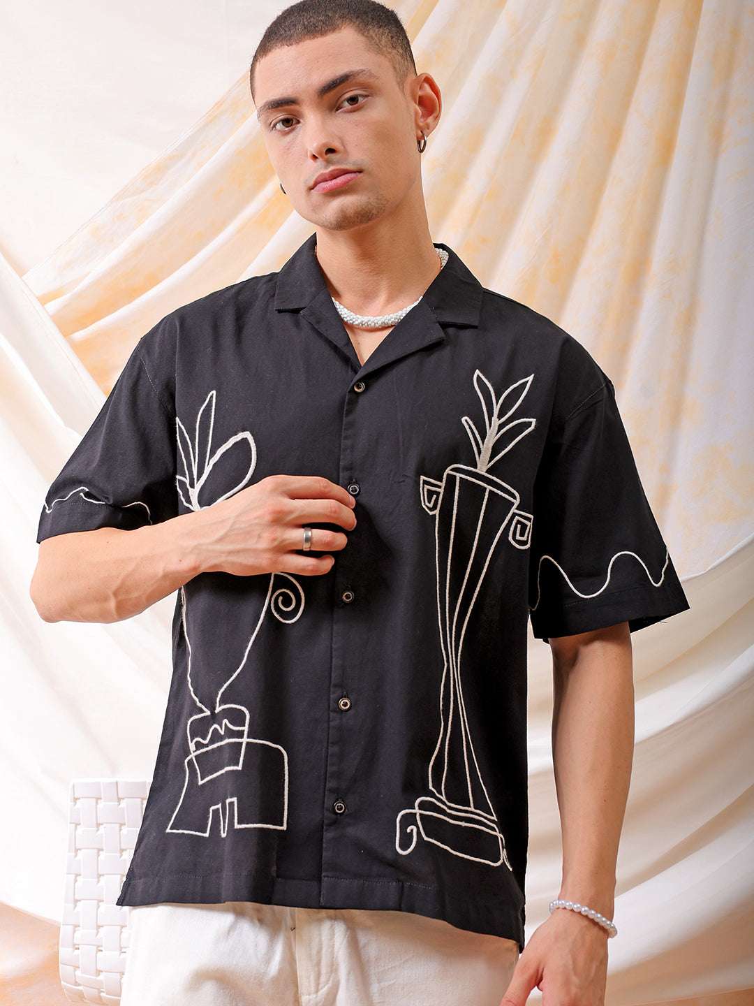 Men's Embroidered Relaxed Fit Resort Wear Shirt