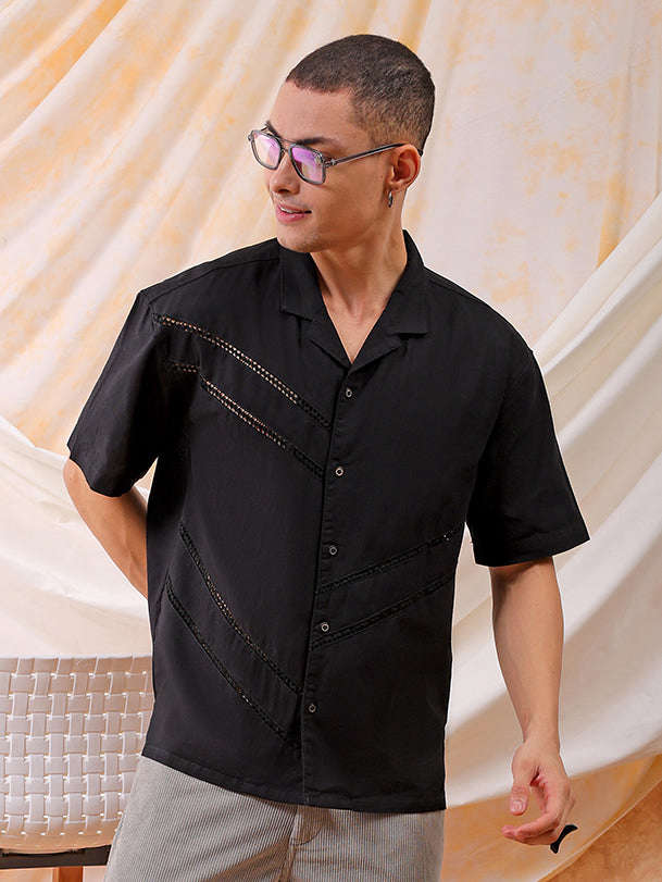 Mens Solid Embroidered Relaxed Fit Resort Wear Shirt