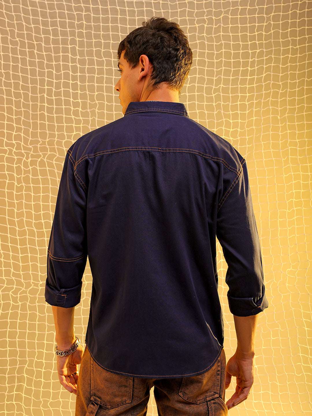 Mens Navy Regular Solid Sulphur Streetwear Shirt