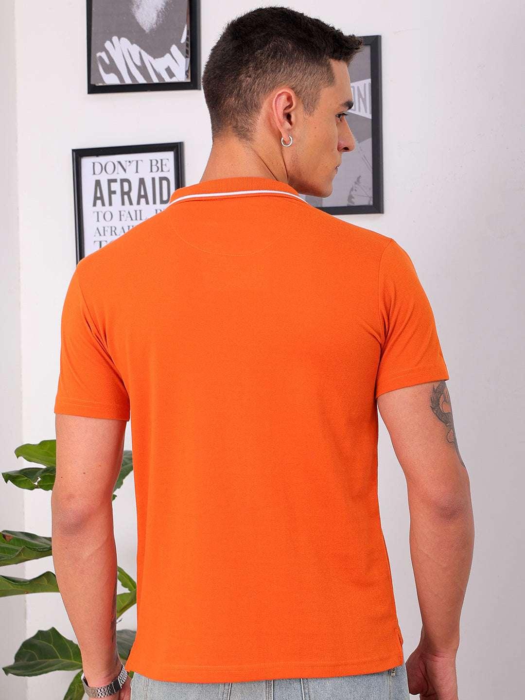 Men's Orange Regular Fit Solid Polo T-Shirt