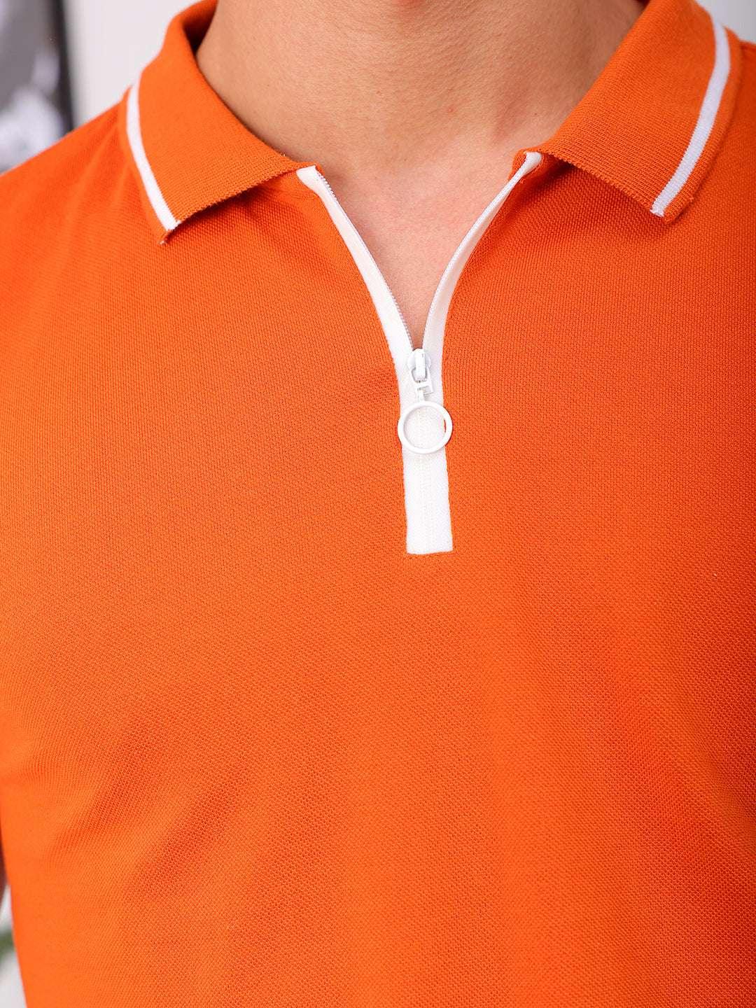 Men's Orange Regular Fit Solid Polo T-Shirt