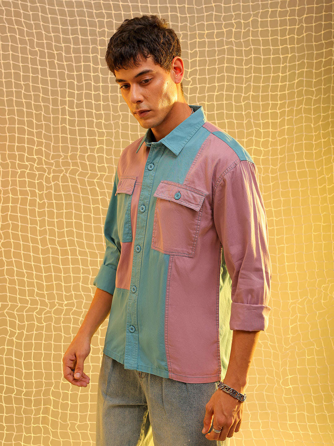 Mens Pink Regular Solid Sulphur Streetwear Shirt