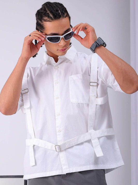 Men's White Boxy Fit Solid Streetwear Utility Shirt