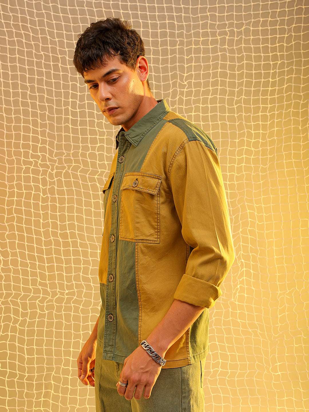 Mens Yellow Regular Solid Sulphur Streetwear Shirt