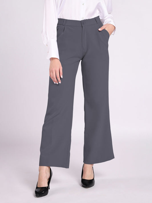 Dolce Divaa Women Wide Leg Formal Pants - Dark Grey