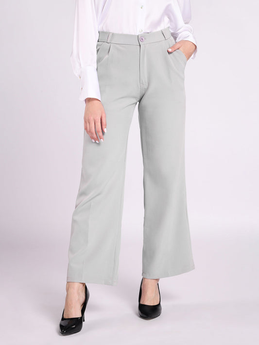 Dolce Divaa Women Wide Leg Formal Pants - Light Grey