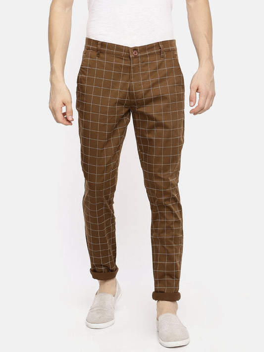 The Indian Garage Co Men Casual Slim Fit Other Checks Regular Zip Chinos