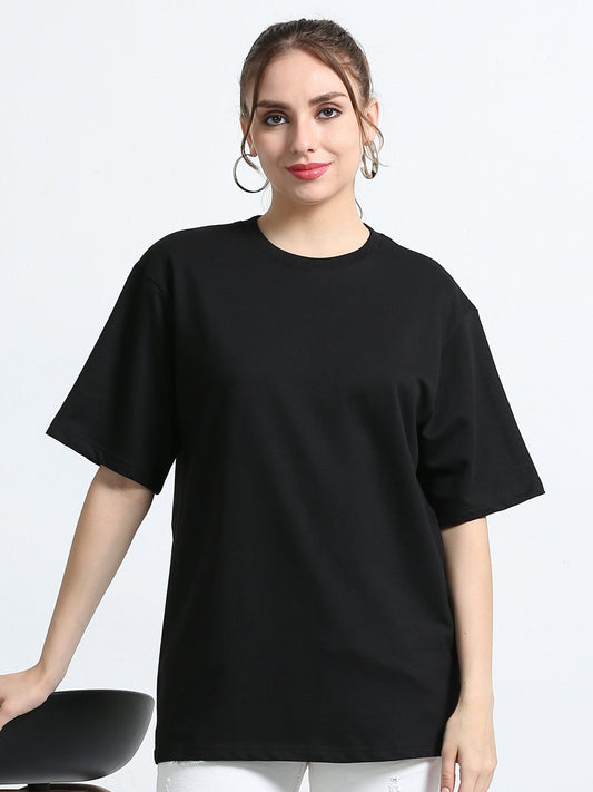 Women Black Cotton Oversized T-Shirt