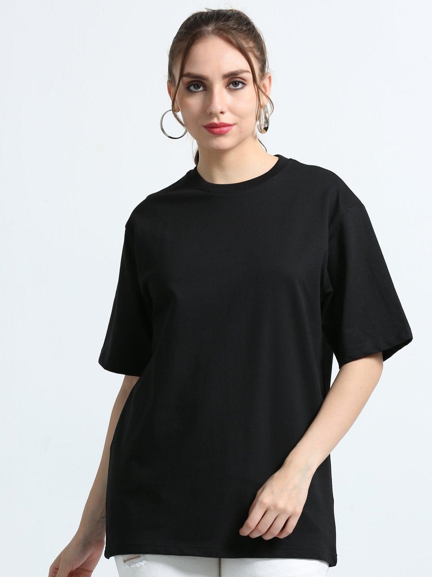 Women Black Cotton Oversized T-Shirt