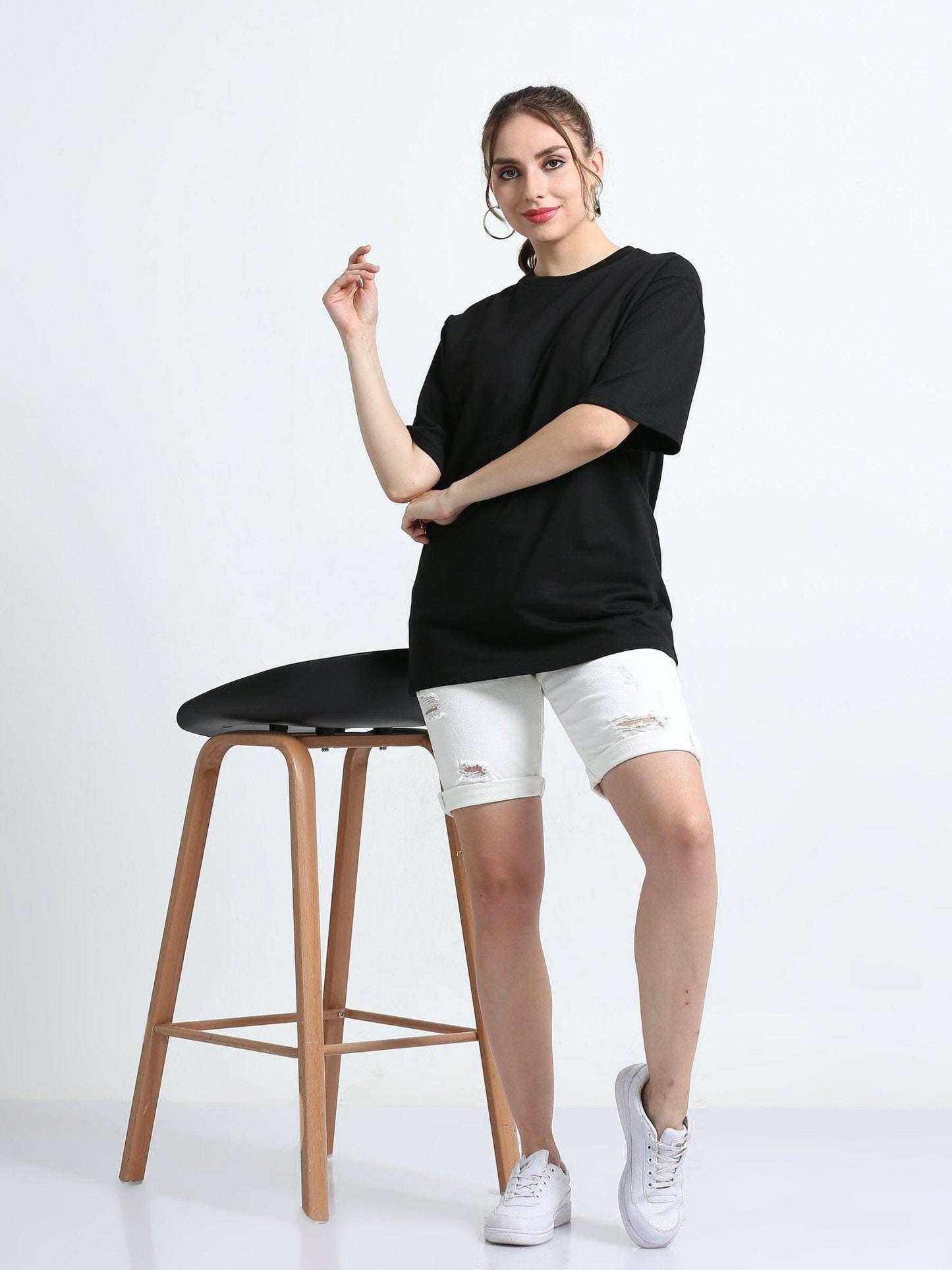 Women Black Cotton Oversized T-Shirt