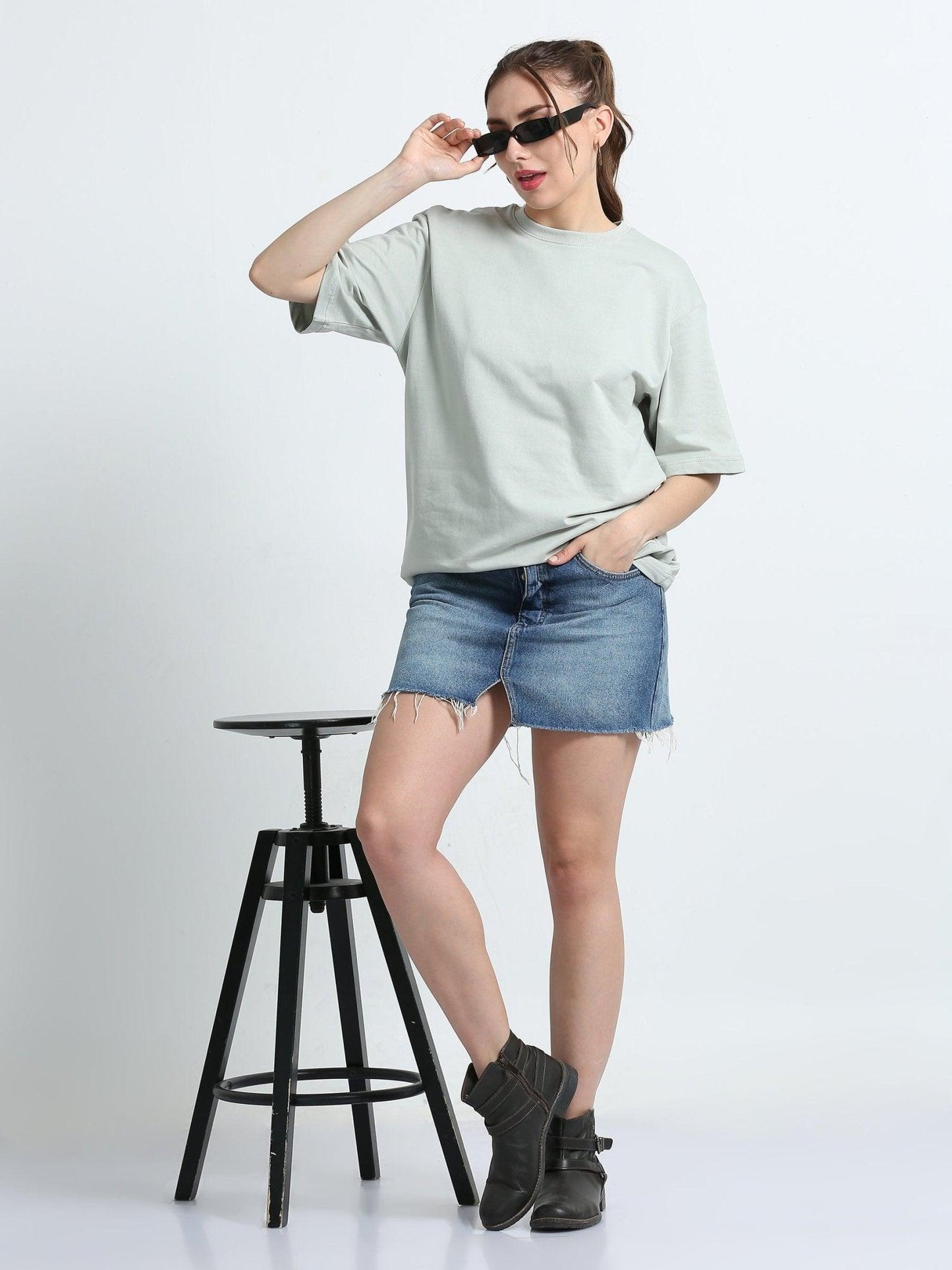 Women Storm Grey Cotton Oversized T-Shirt