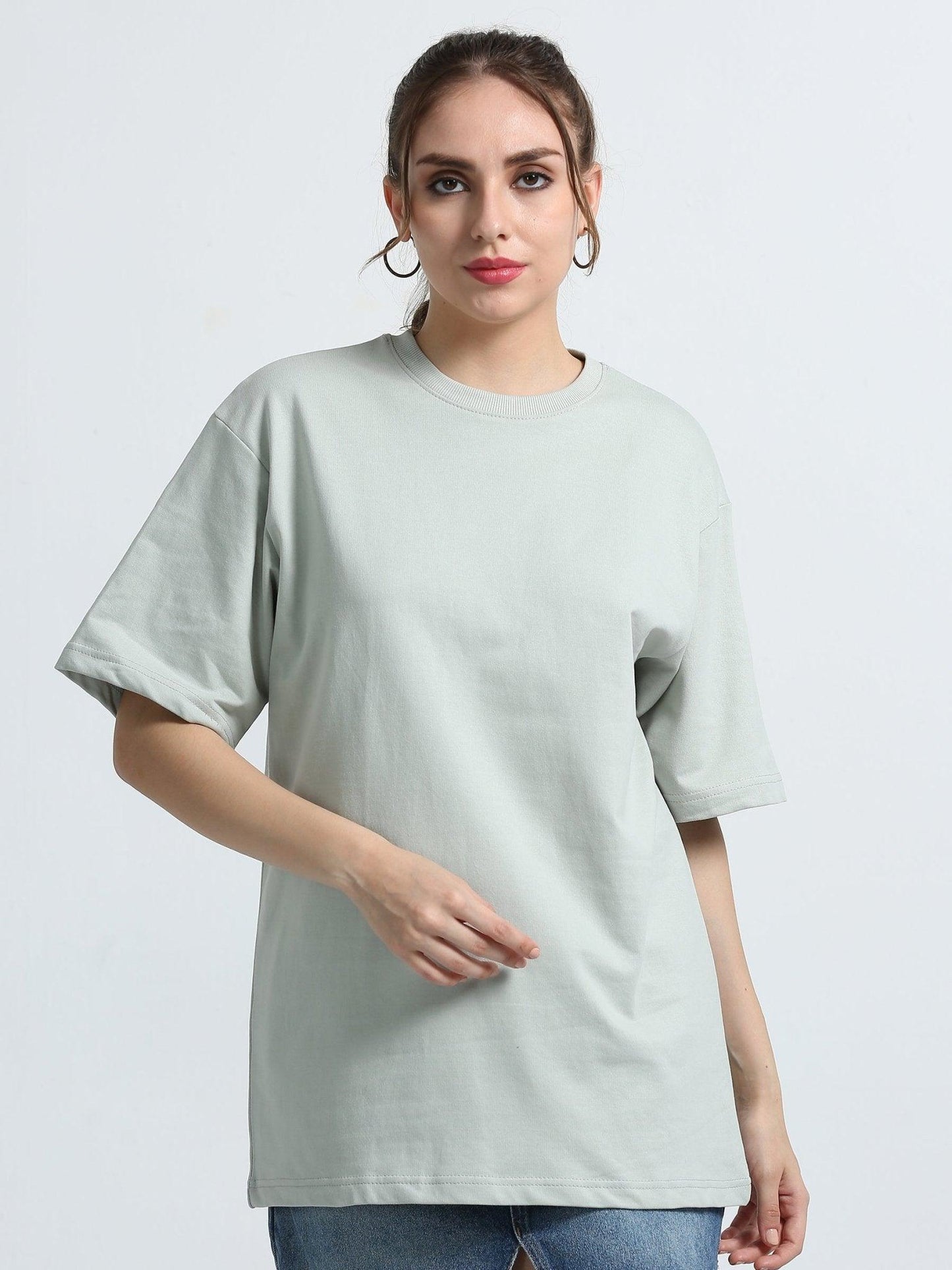 Women Storm Grey Cotton Oversized T-Shirt