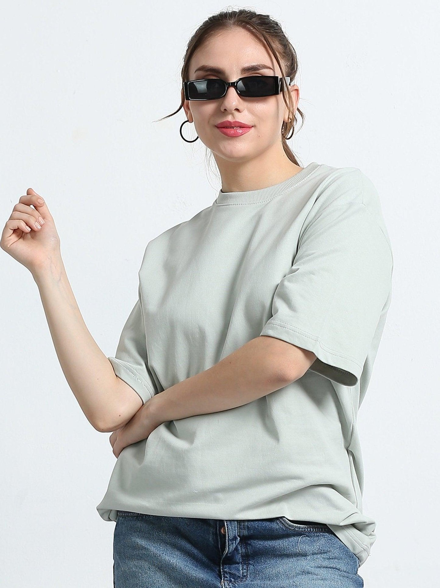 Women Storm Grey Cotton Oversized T-Shirt